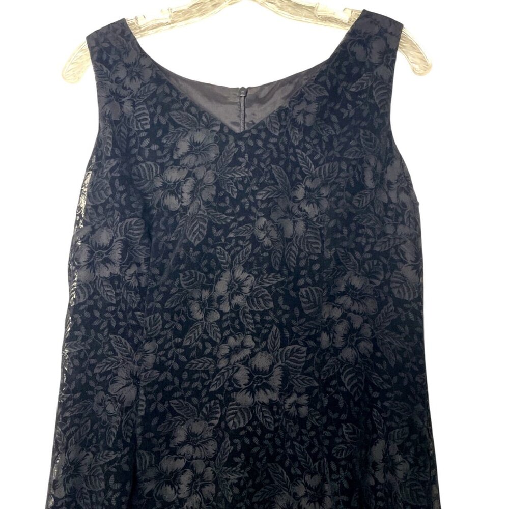Vtg Black Velvet Floral Burnout Overlay Sleeveless Sheath Dress Studio I Size 8